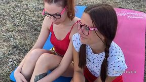 Outdoor Foursome Sex with two Shy, Nerdy bitches