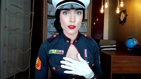 Seductive Marine babe in uniform shows her big fake tits topless