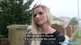 Blonde amateur's tight pussy gets pounded in public car encounter