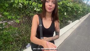 Russian tattooed seller in skinny yoga shorts got fucked by a customer