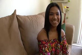 Horny slut eats cum after riding big cock on the floor