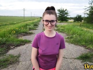 cute gal in glasses gives a valuable oral-sex and likes ace bang on a motorcycle