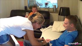 German Wife Fuck Young Deliver Guy and Cuckold Husband Watch