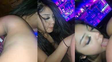 Here I'm licking and fingering her wet latina pussy from behind while she sucks his dick good.