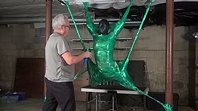 Sarah Brooke Suspended Mummification With Orgasm :: Green Wrap Mummy束缚艺术展示