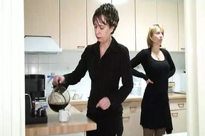 Super hot French lesbians playing with a strapon