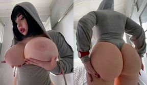 emo girl solo in grey sweat pants