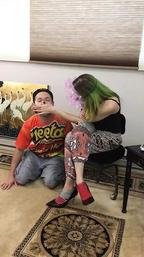 Sexy Woman Feeds Submissive Guy in Slow Motion