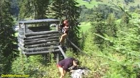 German couple fucks in front of the mountains