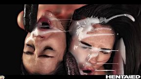 Alien cock unleash monster loads on two teen brunettes - Hentaied