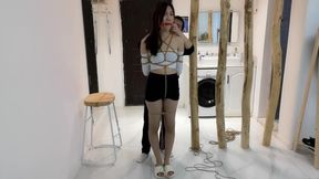 Tied Up Asian Brunette in Rope Bondage &amp; Ball Gag, Uncensored BDSM