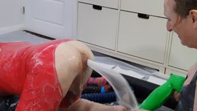 Playing with slime lube and big dildos in the paddling pool.