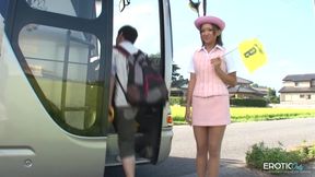 Japanese Tour Guide Gets Fucked by Passengers on the Bus!