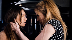 ”Nerdy lesbian teen manipulates & fucks her MILF stepsisters Girlfriend”