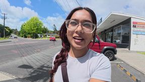 Petite Desi Mia Z masturbates outdoors on a hike