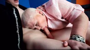 Young grandson uses old grandmother