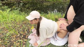 Showed her a big mushroom in the forest