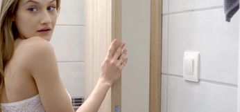 Not so innocent Riley Jean poking her pussy in front of stepbro