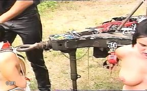 Kinky and horny guy slaps and whipping two scared MILFs