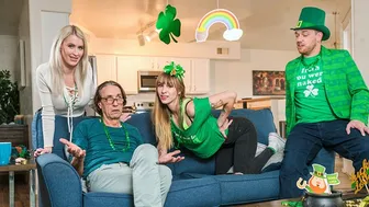 Passionate St Patrick's Day Threesome with Big Tits Blonde and Brunette