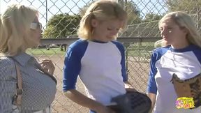 Two Fit Baseball Players Have a Naughty Threesome with a Horny Blonde Lesbian