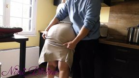 My stepmom's tight leather skirt makes her want to fuck her huge round ass!