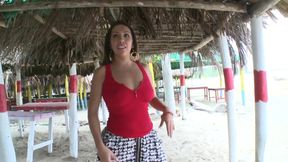Amateur doll Angelina looks horny on the beach
