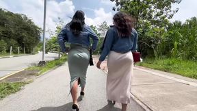 Colombian babe shares man in public park while anal