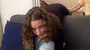 Lacy Paddled :: Amateur brunette spanked on office couch