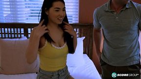 Cute Busty Asian Babe Mina Moon Lets Her BF In Through the Window To Get Her Pussy Licked & Fucked