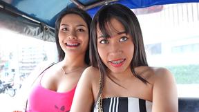 ”Thai teen GFs bi sex shaft sharing in SEXY amateur threesome”