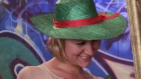 Good looking German blonde adores warm cum on her big melons