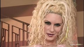 Blonde MILF with big fake tits and high heels pleasures a big dick