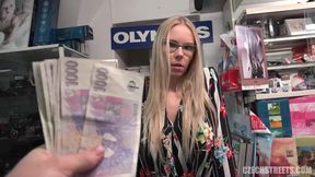 Sensuous long-haired blondie gets money for sex with stranger