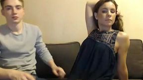 Cute White Couple Having Some Fun on a Cam Show. Girl With Medium Sized Boobs.