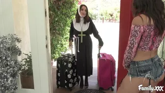 Nun Stepsister Seduces Innocent Brunette with Toys and 69 Lesbian Play