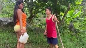 Busty stepmother fucks the estate's elderly gardener