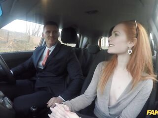 Cute Redhead ELLA HUGHES is CREAMPIED by Examiner - Fake Driving School