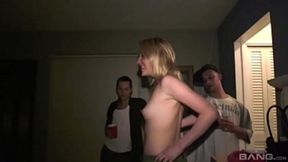 Wild blonde teen girl parties hard with a trio