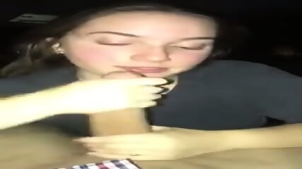 Sexy annoyed girlfriend gives a wonderful sloppy blowjob in car