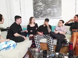 three vs three! Truth or dare? Game night with allies turns into amateur fuckfest!