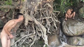 I discover an indigenous girl masturbating on top of a big giant stone, I approach her so I can convince her to fuck.