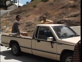 Cock sucking slut gets all holes filled with dick outdoors