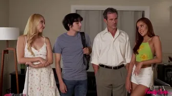 Mature Blonde MILF Strips Nude for Intense Foursome Fuck