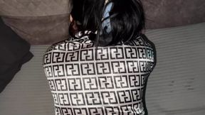 Fucking stepmom in a bathrobe with red nails while my stepdad is not at home!