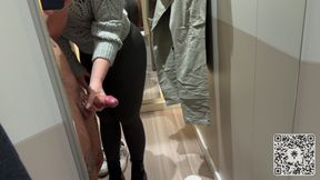 Naughty girl plays with cock in the middle of clothing store - Gets rewarded doggy in changing room