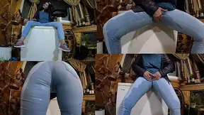 Naughty MILF dances and teases in wet jeans, then pees herself