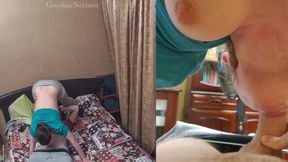Real Russian couple's spontaneous bedroom blowjob, filmed on two cameras