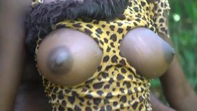 Naughty black tribespeople sweaty action in a tropical forest