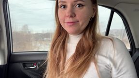 Russian girl gives blowjob in car